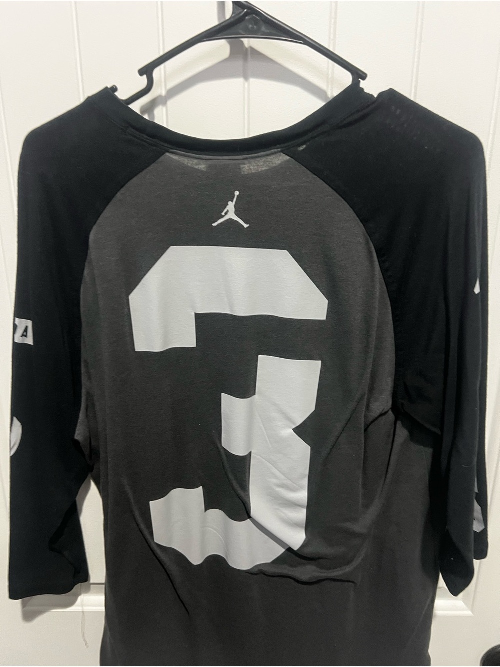 Jordan Men’s Black & Gray Baseball Raglan Tee with White Number 3